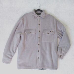 Dickies Men's M Relaxed Fit Micro Fleece Quilted Pocketed Jacket Light Gray Logo